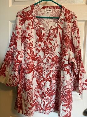 Panama Jack White and Rust Floral Tunic Blouse